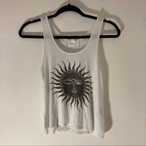 Garage White Sun and Crochet Lace Festival Tank Top XS EUC